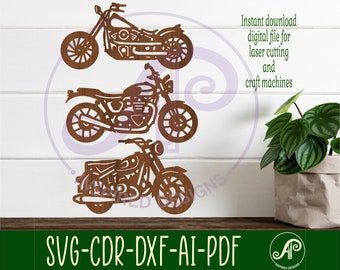 Motorbike wall shape SVG bundle. 3 designs, Vector files, laser cut file, shapes. Ai, Cdr, Dxf instant download digital file