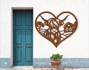 Highland cow heart wall art SVG laser cut design (digital download)