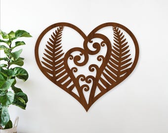 Fern and koru New Zealand heart wall art SVG - Laser cut Kiwiana (digital download)