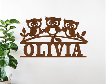 Owl Name Sign Laser Cut File - Personalized Birds Nursery Wall Decor (Digital Download)
