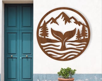 Whale Tail Wall Art SVG: Ocean Theme Laser Cut Sign Design