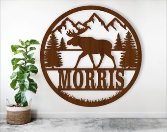 Moose Name Sign SVG: Forest Wall Hanger Laser Cut Template (Digital Download)