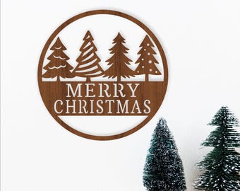 Merry Christmas Sign | Trees Laser Cut | Christmas decor (Digital Download)
