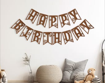 Happy Birthday Bunting Banner SVG Laser Cut Template (Digital Download)