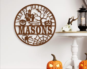 Halloween Family Name Sign: Laser Cut Door Hanger Template (Digital Download)
