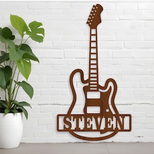 Guitar Electric naambord SVG lasergesneden sjabloon, deur- of muurhanger, vectorbestand ai, cdr, dxf pdf instant download