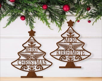 Christmas Tree Stand Laser Cut File: Merry Christmas & Maori (Digital Download)