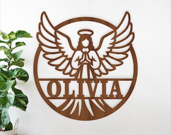 Guardian Angel Name Sign SVG Laser Cut File, Personalized Angel Wall Art (Digital Download)