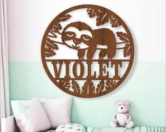 Sloth Name Sign Template: Laser Cut Animal Door Hanger (Digital Download)