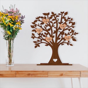 Supporto per albero genealogico SVG: design dell'albero genealogico con nome tagliato al laser (download digitale)