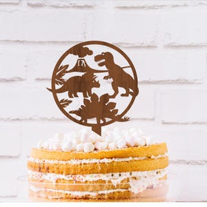 Dinosaurier-Szene Cake Topper, SVG Laser-Schnitt, sofortiger Download Pdf, Dxf, Ai und Cdr Vorlage
