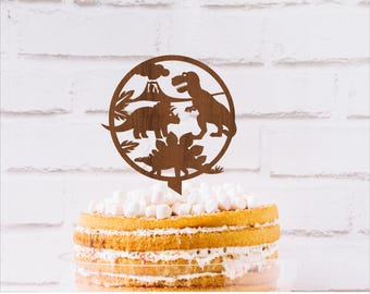 Dinosaur Scene Cake Topper: Laser Cut SVG Template (Digital Download)