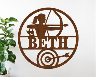 Archery female name sign laser cut SVG file -Archer sports personalized sign (digital download)