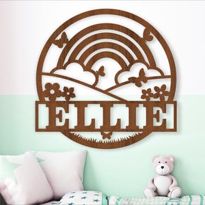 Sinal de nome do arco-íris, SVG, decoração de berçário de arco-íris, modelo de corte a laser, download instantâneo de arquivo vetorial Ai, Cdr, Dxf