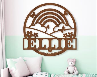 Rainbow Name Sign SVG: Laser Cut Nursery Decor Template (Digital Download)