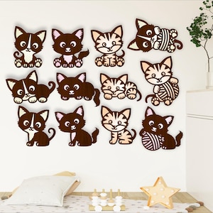 Cute Cats laser cut file shapes. 3 cats in 4 poses, two layer vector files SVG, ai, cdr, dxf and Pdf instant download layered shape cut outs