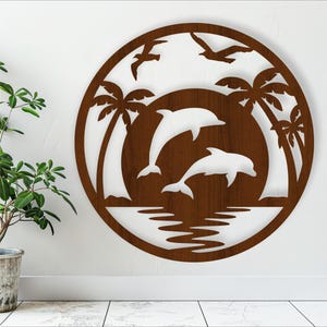 Panneau mural dauphin silhouette fichiers découpés au laser SVG, fichier vectoriel ai, cdr, téléchargement immédiat dxf, art mural