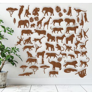 SVG-bundel met safaridieren. 54 ontwerpen, vectorbestanden, lasergesneden bestand, vormen. Ai, Cdr, Dxf direct download digitaal bestand wilde dieren