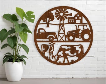 Farm Scene Wall Art: Laser Cut Farming Theme (Digital Design)