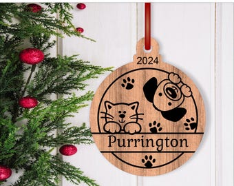 Cat and Dog Christmas Ornament SVG Laser Cut Template (Digital Download)
