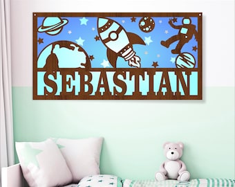 Space Name Sign SVG: 3-Layer Laser Cut File, Nursery Wall Art (Digital Download)