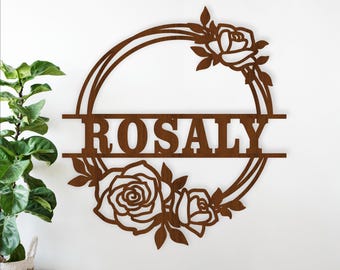 Rose Wreath Name Sign SVG, Personalized Floral Laser Cut Template (Digital Download)