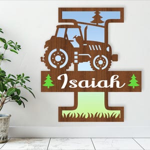 Signos de nombre de letra de monograma de tractor. Archivo cortado por láser SVG de 3 capas, colgador de puerta o pared, archivo vectorial ai, cdr, archivo instantáneo pdf dxf