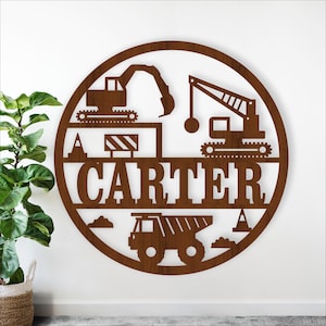 Construction Name Sign SVG: Personalized Digger Nursery Wall Decor (digital download)