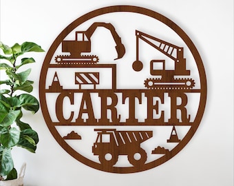 Construction Name Sign SVG: Personalized Digger Nursery Wall Decor (digital download)