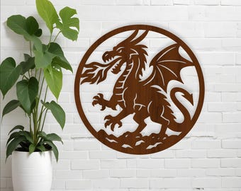 Fire Breathing Dragon Wall Sign -Laser Cut Fantasy Dragons home decor (Digital Download)