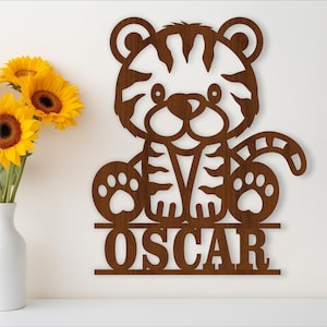 Tiger Name Zeichen SVG Laser geschnitten Vorlage, Tür oder Wand Aufhänger ai, cdr, dxf pdf sofort Download