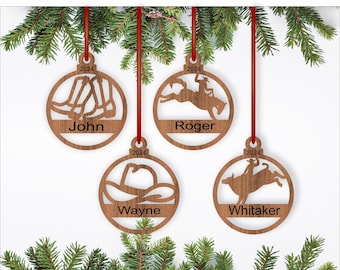 Cowboy Christmas Ornaments: Laser Cut SVG rodeo personalized decorations (Digital Download)