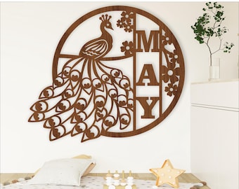 Peacock Name Sign: Laser Cut Door Hanger SVG (Digital Download)