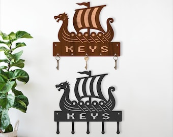Viking Ship Key Holder SVG Laser Cut Wall Rack Organizer Nordic Keys (Digital Download)