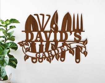 Garden Tools Sign SVG - Personalized Gardeners Laser Cut Template (Digital Download)