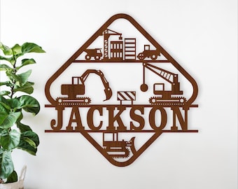 Construction Name Sign SVG - Vehicle Theme Personalized Art Laser Cut (Digital Download)