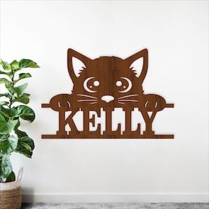 Cat name sign SVG, Laser cut cartoon personalized Pet wall art (digital download)