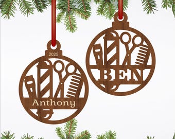 Barber Christmas Ornaments SVG - laser cut stylist personalized tree decoration (digital download)