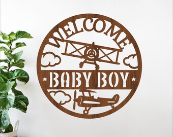 Welcome Vintage planes Baby Boy sign SVG: Laser Cut File Personalized decor (Digital Download)