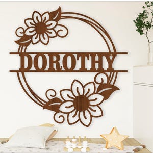 Bloem krans naambord SVG lasergesneden sjabloon, deur- of muurhanger, vector bestand ai, cdr, dxf pdf instant download twee opties