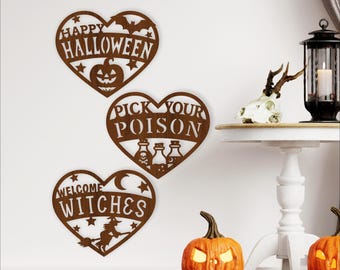 Halloween Heart Wall Signs SVG: Seasonal Laser Cut Home Decor (Digital Download)