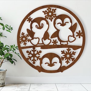 Arte de parede de pinguins, arquivo SVG. arquivo vetorial ai, cdr, dxf download instantâneo design digital, corte a laser, tema animal de arte de parede