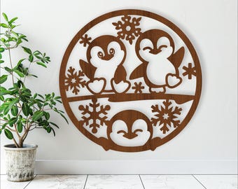 Penguins wall art, SVG file. vector file ai, cdr, dxf instant download digital design, laser cut, wall art animal theme
