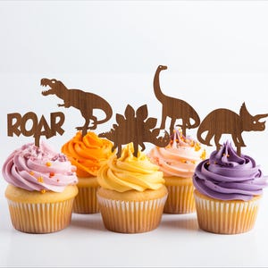 Dinosaurier-Topper, 6 Designs SVG Laserschnitt, sofortiger Download Pdf, Dxf, Ai und Cdr Vorlage.