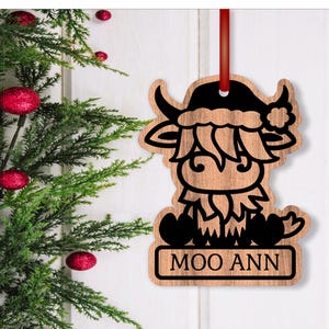 Highland cow Christmas Ornaments SVG laser cut file digital download.