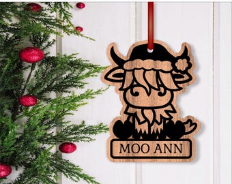 Highland cow Christmas Ornaments SVG laser cut file digital download.