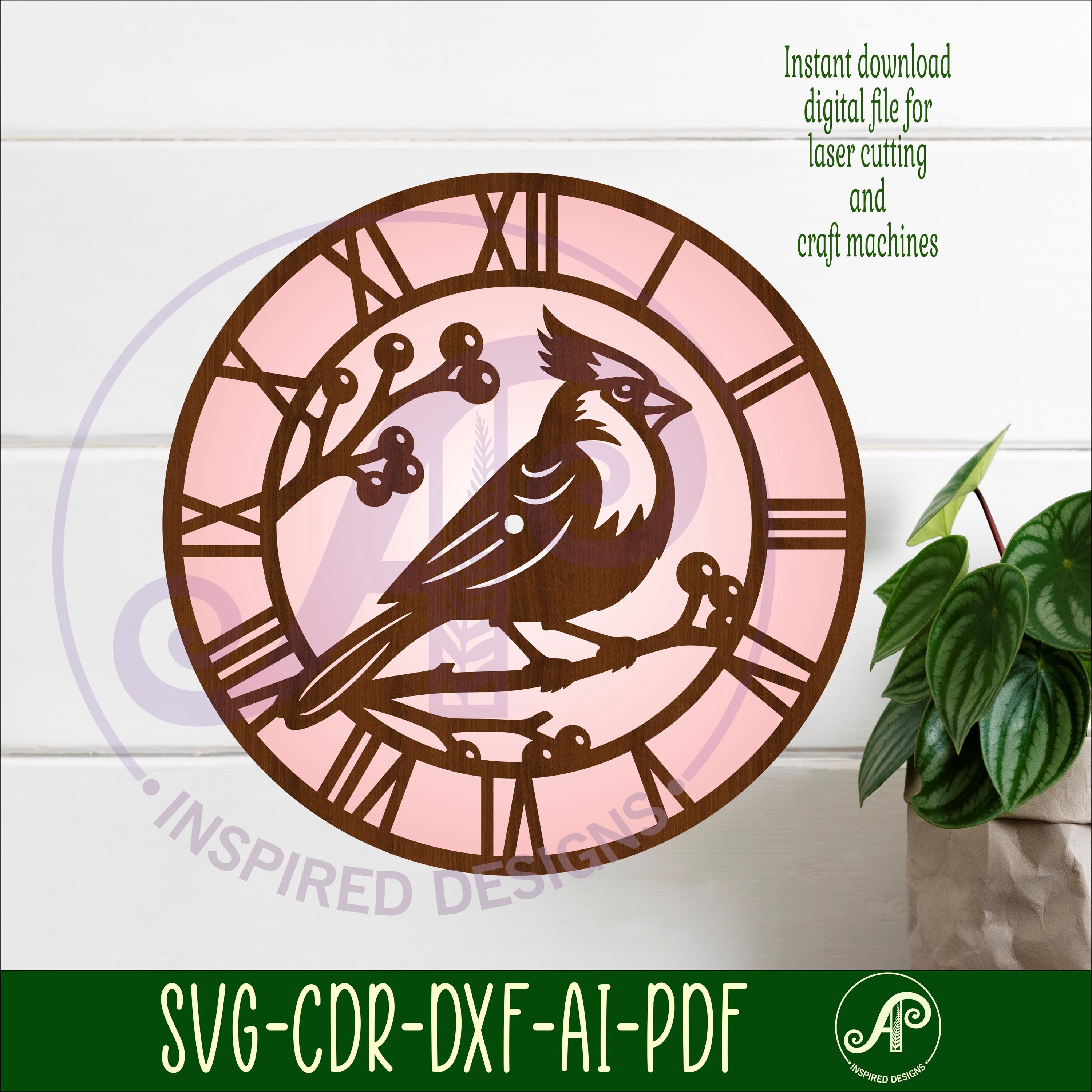Cardinal Bird Wall Clock Designs for Laser Cutting. Bird Lovers Clocks ...