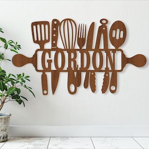 Placa de nome de cozinha SVG Tema de comida modelo de corte a laser, cabide de porta ou parede, arquivo vetorial ai, cdr, dxf pdf download instantâneo utensílios de cozinha