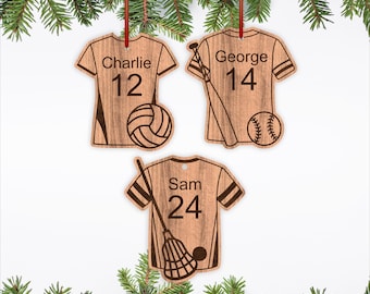 Personalisierter Weihnachtsbaumschmuck für Sportshirts (SVG-Datei), Laserschnittvorlage für Volleyball-, Baseball-, Softball- und Lacrosse-Trikots