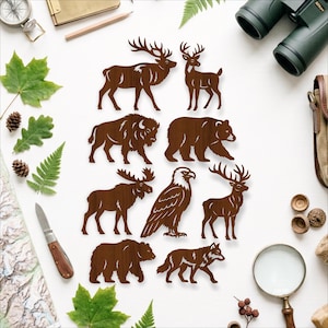 Wildlife Animal Silhouette SVG Bundle Bear Deer Moose Elk Wolf Eagle for Laser Cutting